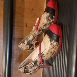 Milk & Honey snakeskin red and black shoes / heels / pumps
